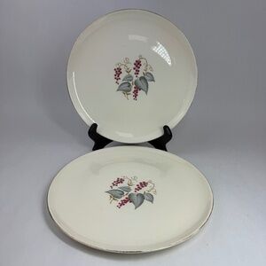 VTG 1940s Taylor Smith Taylor Currants & Leaves Gold Gilded Dinner Plates Set/2